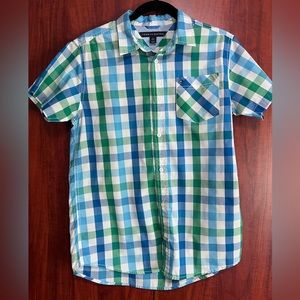 Blue and green plaid button up